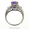 Emerald Cut Amethyst Ring with Baguette Amethyst Sides and Diamond Accents in 14k White Gold - Thumbnail 2
