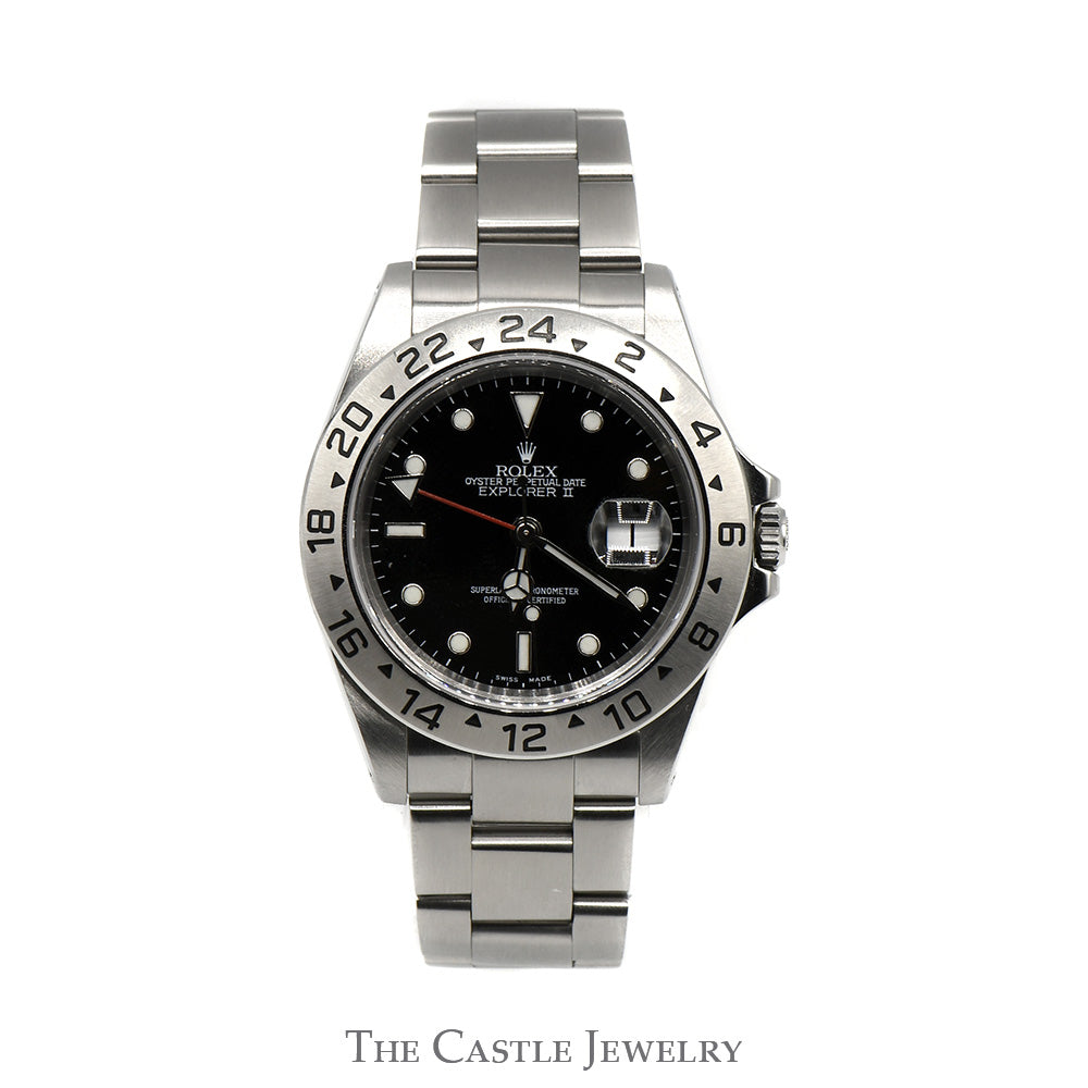 Rolex Explorer II M16570 with Black Dial and Date Indicator in Stainless Steel Oyster Bracelet
