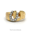 Double Horseshoe Ring with Diamond Accents and Nugget Designed Sides in 14k Yellow Gold - Thumbnail 1