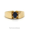 Oval Sapphire Solitaire Ring with Wide Polished Band in 14k Yellow Gold - Thumbnail 1