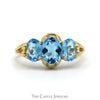 Triple Oval Cut Blue Topaz Ring with Split Shank Sides in 14k Yellow Gold - Thumbnail 1