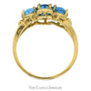 Triple Oval Cut Blue Topaz Ring with Split Shank Sides in 14k Yellow Gold - Thumbnail 2