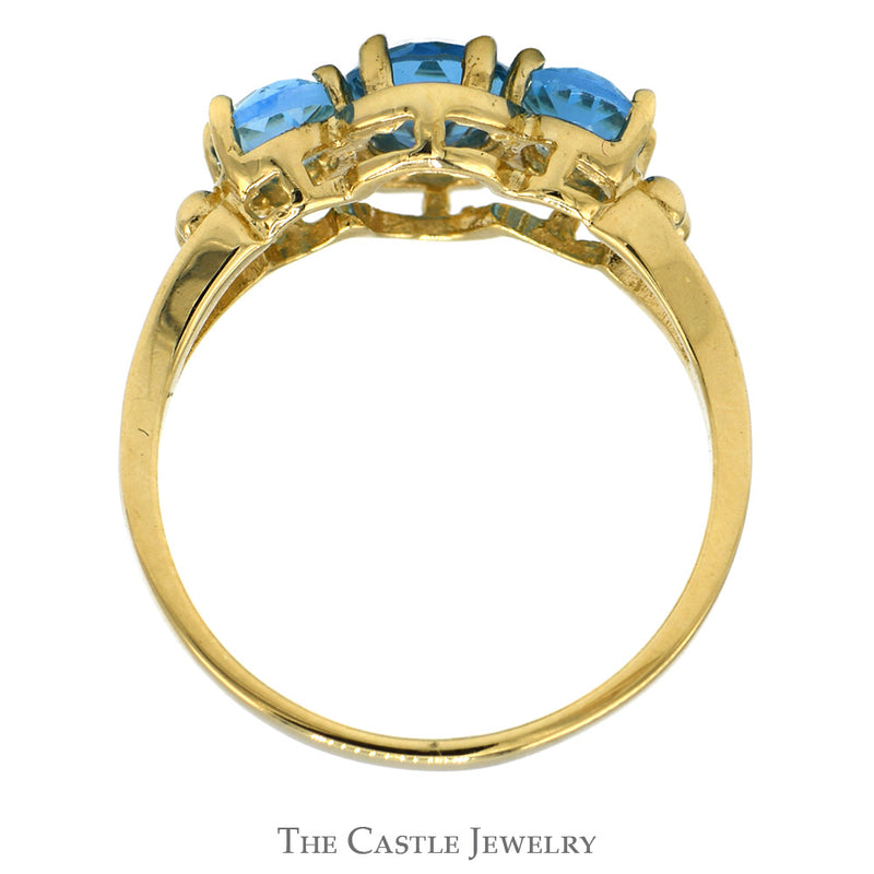 Triple Oval Cut Blue Topaz Ring with Split Shank Sides in 14k Yellow Gold