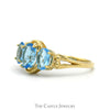 Triple Oval Cut Blue Topaz Ring with Split Shank Sides in 14k Yellow Gold - Thumbnail 3
