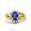 Oval Tanzanite Ring with Diamond Accents in Open 14k Yellow Gold Mounting - Thumbnail 1