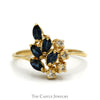 Marquise Cut Sapphire & Round Diamond Cluster Ring in 14k Yellow Gold - Thumbnail 1