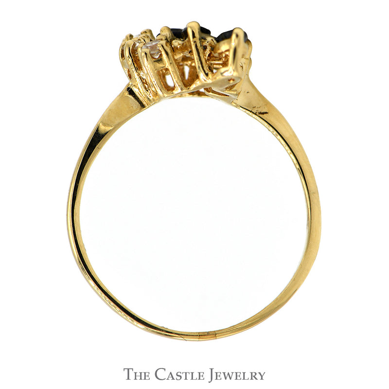Marquise Cut Sapphire & Round Diamond Cluster Ring in 14k Yellow Gold