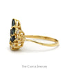 Marquise Cut Sapphire & Round Diamond Cluster Ring in 14k Yellow Gold - Thumbnail 3