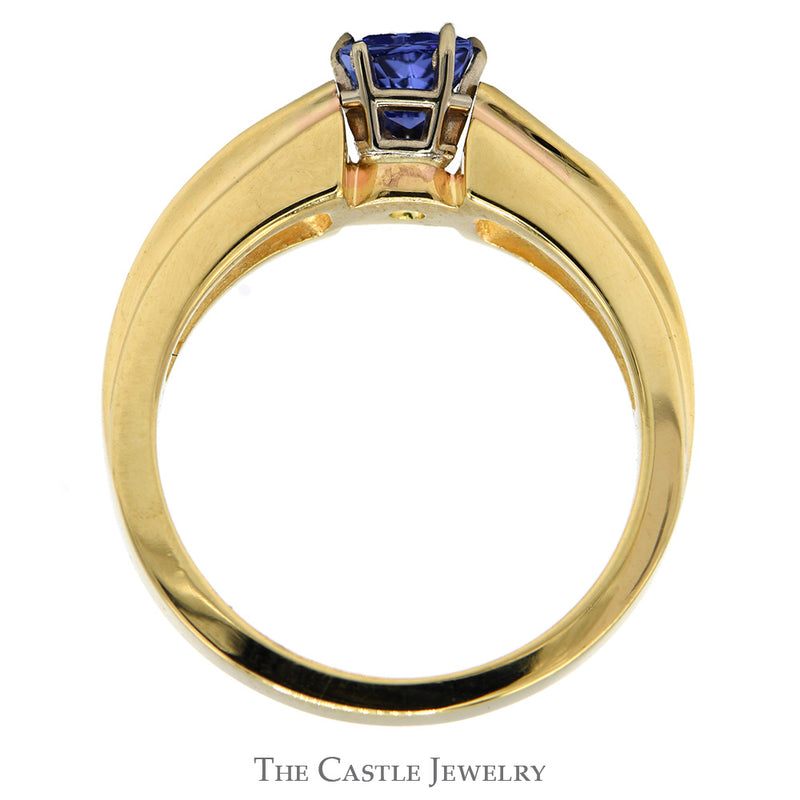 Trillion Cut Tanzanite Ring with Channel Set Diamond Accents in 14k Yellow Gold
