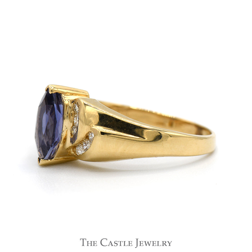 Marquise Tanzanite Ring with Channel Set Diamond Accents in 14k Yellow Gold