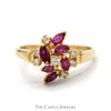 Marquise Cut Ruby and Round Diamond Cluster Ring in 14k Yellow Gold - Thumbnail 1