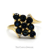 Marquise Shaped Sapphire Cluster ring with Diamond Accents in 14k Yellow Gold Bypass Setting - Thumbnail 1