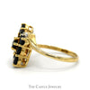 Marquise Shaped Sapphire Cluster ring with Diamond Accents in 14k Yellow Gold Bypass Setting - Thumbnail 3