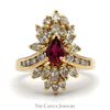 Pear Cut Ruby Ring with 2cttw Diamond Cluster and Accents in 14k Yellow Gold - Thumbnail 1