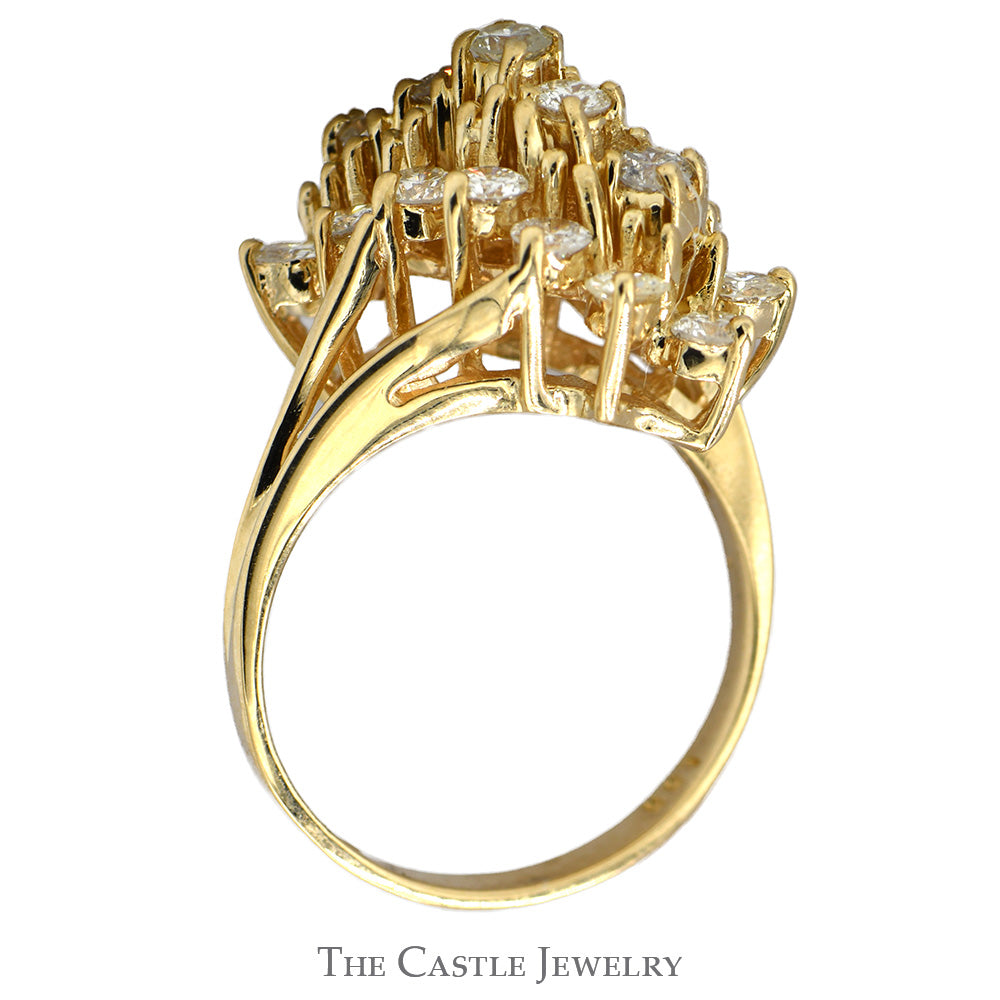 1.55cttw Waterfall Diamond Cluster Ring in 14k Yellow Gold Bypass Setting