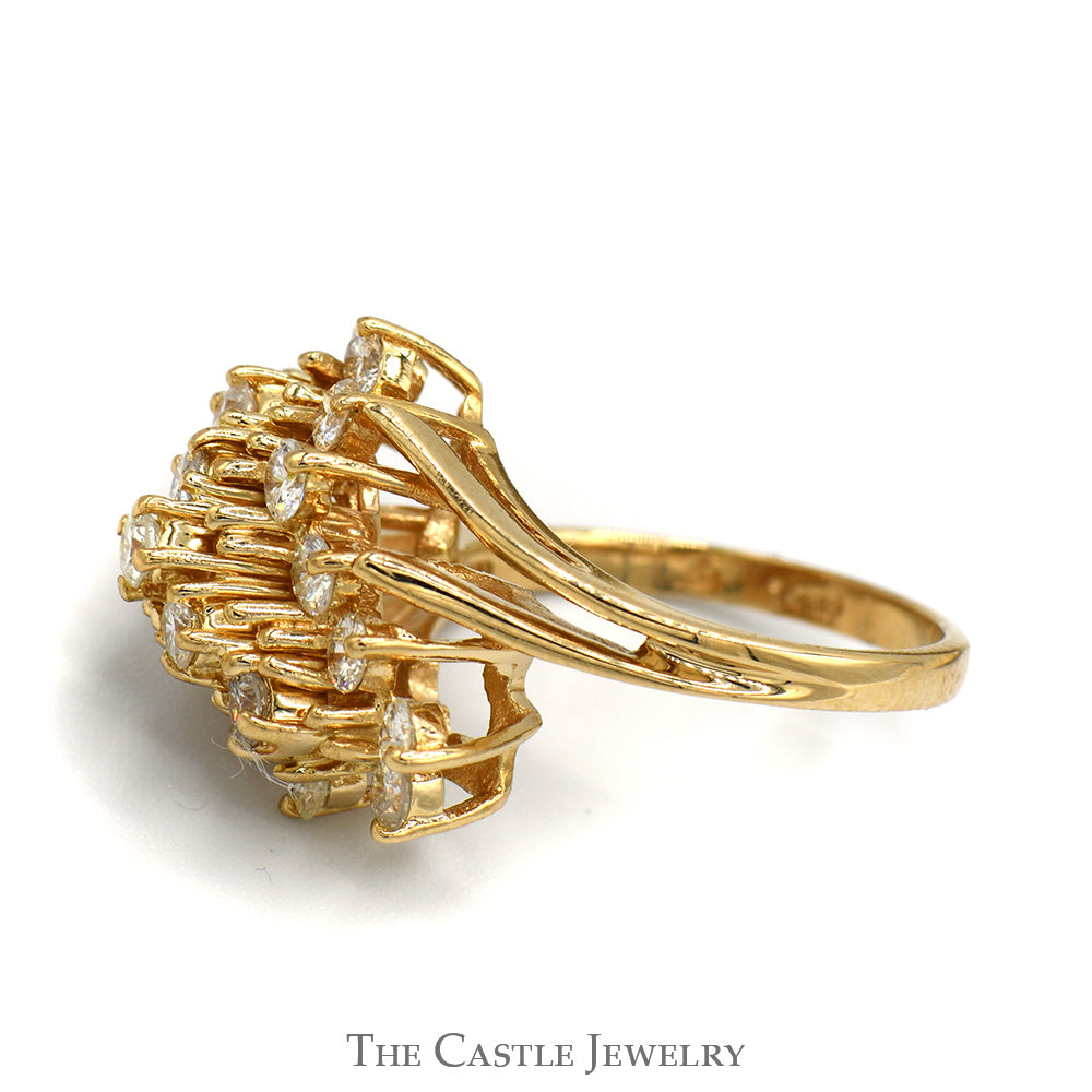 1.55cttw Waterfall Diamond Cluster Ring in 14k Yellow Gold Bypass Setting