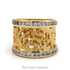 1cttw Wide Channel Set Diamond Open Filigree Band in 10k Yellow Gold - Thumbnail 1