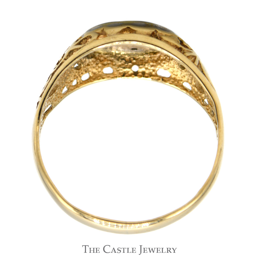 7 Diamond Kentucky Cluster Ring with Open Filigree Sides in 10k Yellow Gold