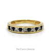 Alternating Diamond & Sapphire Wedding Band in 10k Yellow Gold - Thumbnail 1