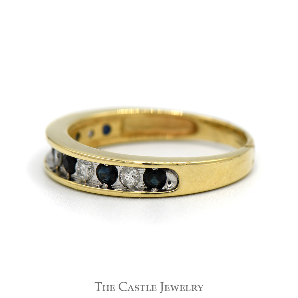 Alternating Diamond & Sapphire Wedding Band in 10k Yellow Gold