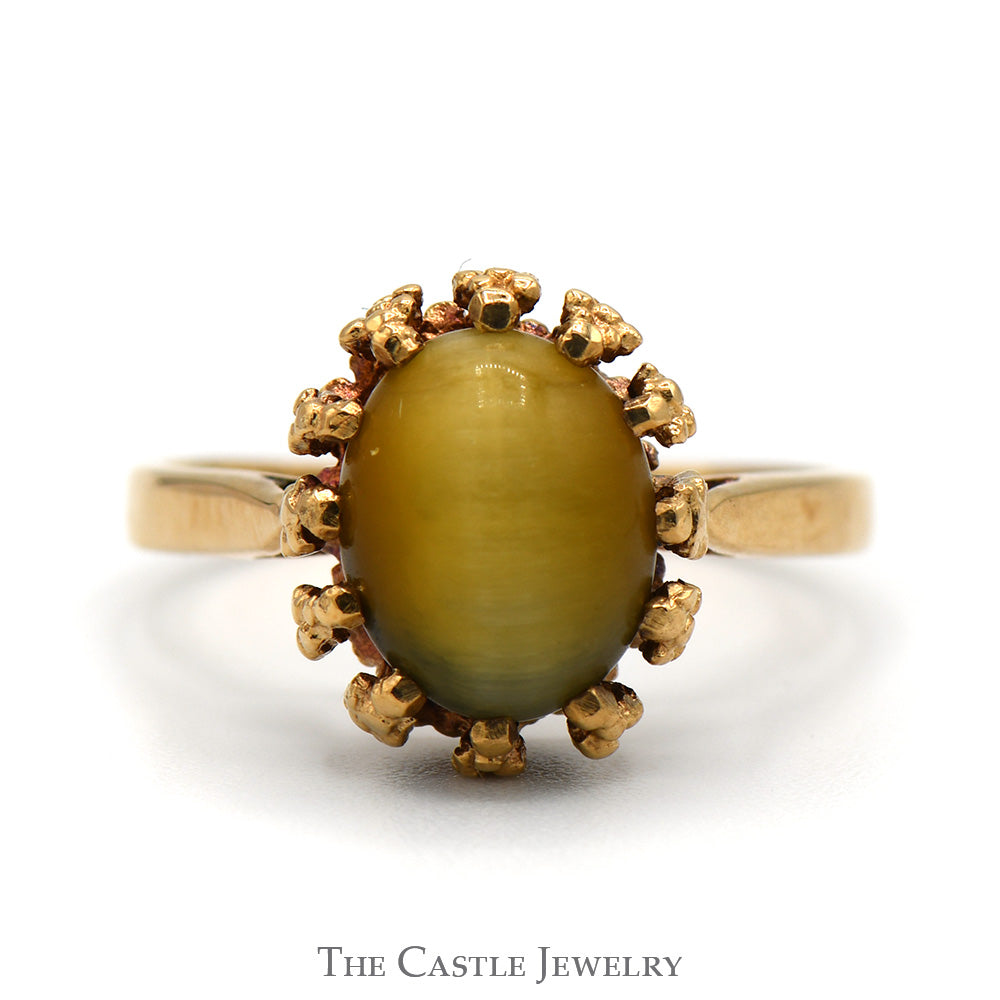 Oval Cabochon Yellow Tigers Eye Ring in 10k Yellow Gold