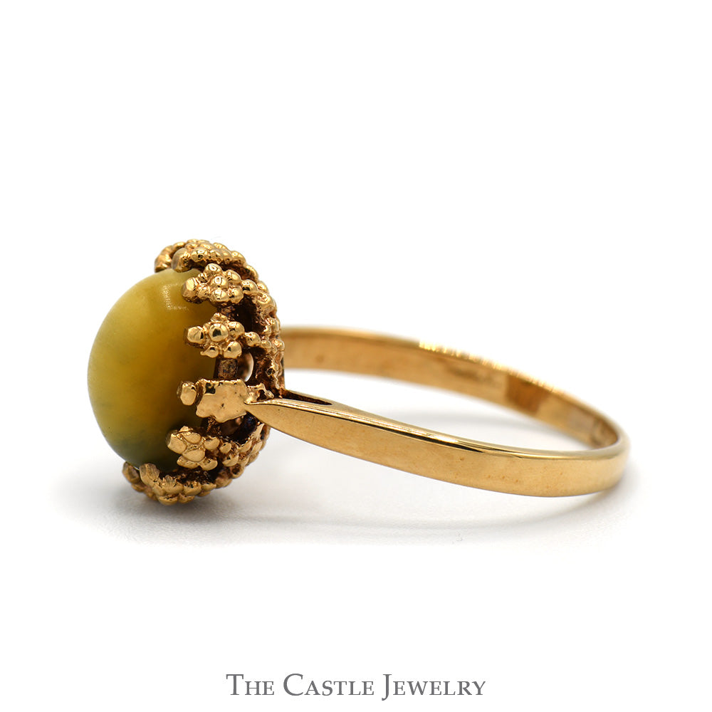 Oval Cabochon Yellow Tigers Eye Ring in 10k Yellow Gold