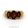 3 Stone Oval Garnet Ring with Diamond Accents in 10k Yellow Gold - Thumbnail 1
