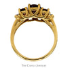 3 Stone Oval Garnet Ring with Diamond Accents in 10k Yellow Gold - Thumbnail 2