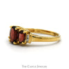 3 Stone Oval Garnet Ring with Diamond Accents in 10k Yellow Gold - Thumbnail 3