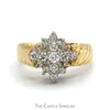 1/4cttw Diamond Starburst Cluster Ring with Ridged Sides in 14k Yellow Gold - Thumbnail 1