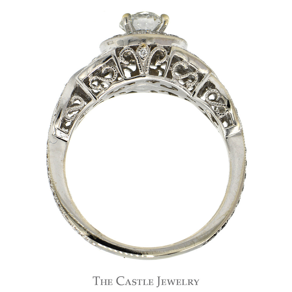 1cttw Round Diamond Neil Lane Designer Engagement Ring with Diamond Halo and Accented Twisted Sides in 14k White Gold