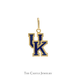 'UK' Blue Enamel Logo Charm Pendant in 10k Yellow Gold