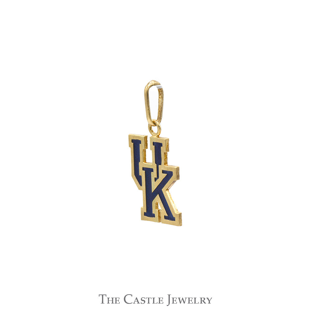 'UK' Blue Enamel Logo Charm Pendant in 10k Yellow Gold