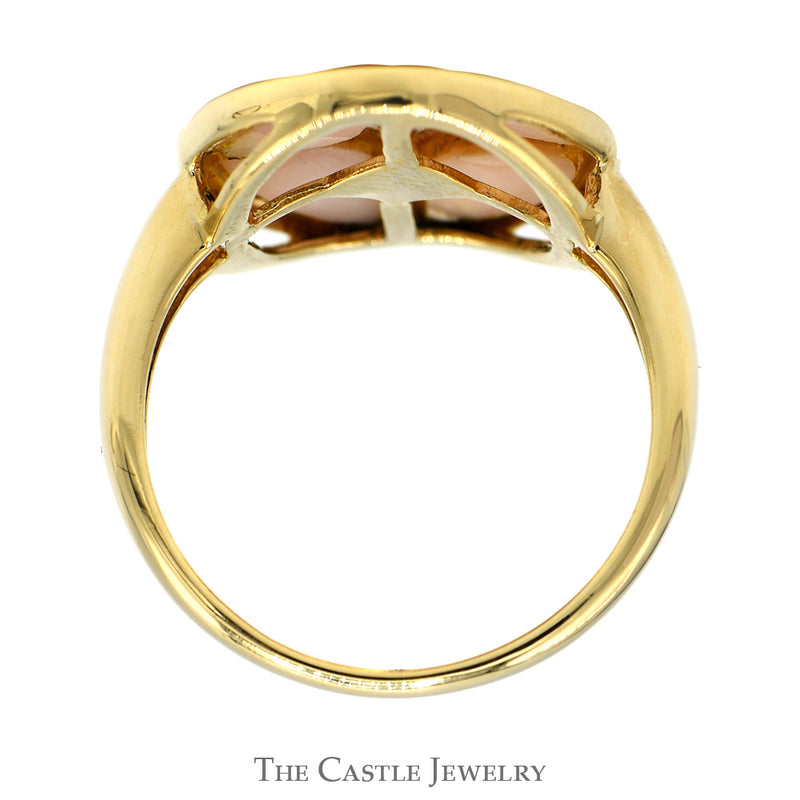 Oval Shaped Pink Mother of Pearl Ring with Diamond Accent in 14k Yellow Gold