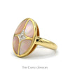 Oval Shaped Pink Mother of Pearl Ring with Diamond Accent in 14k Yellow Gold - Thumbnail 3