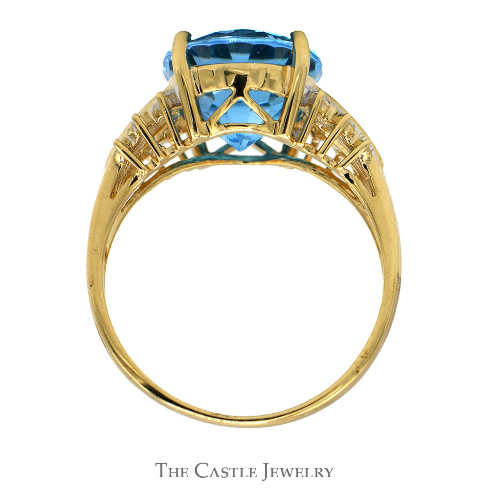 Oval Topaz Ring with Diamond Accented Scroll Designed Sides in 10k Yellow Gold