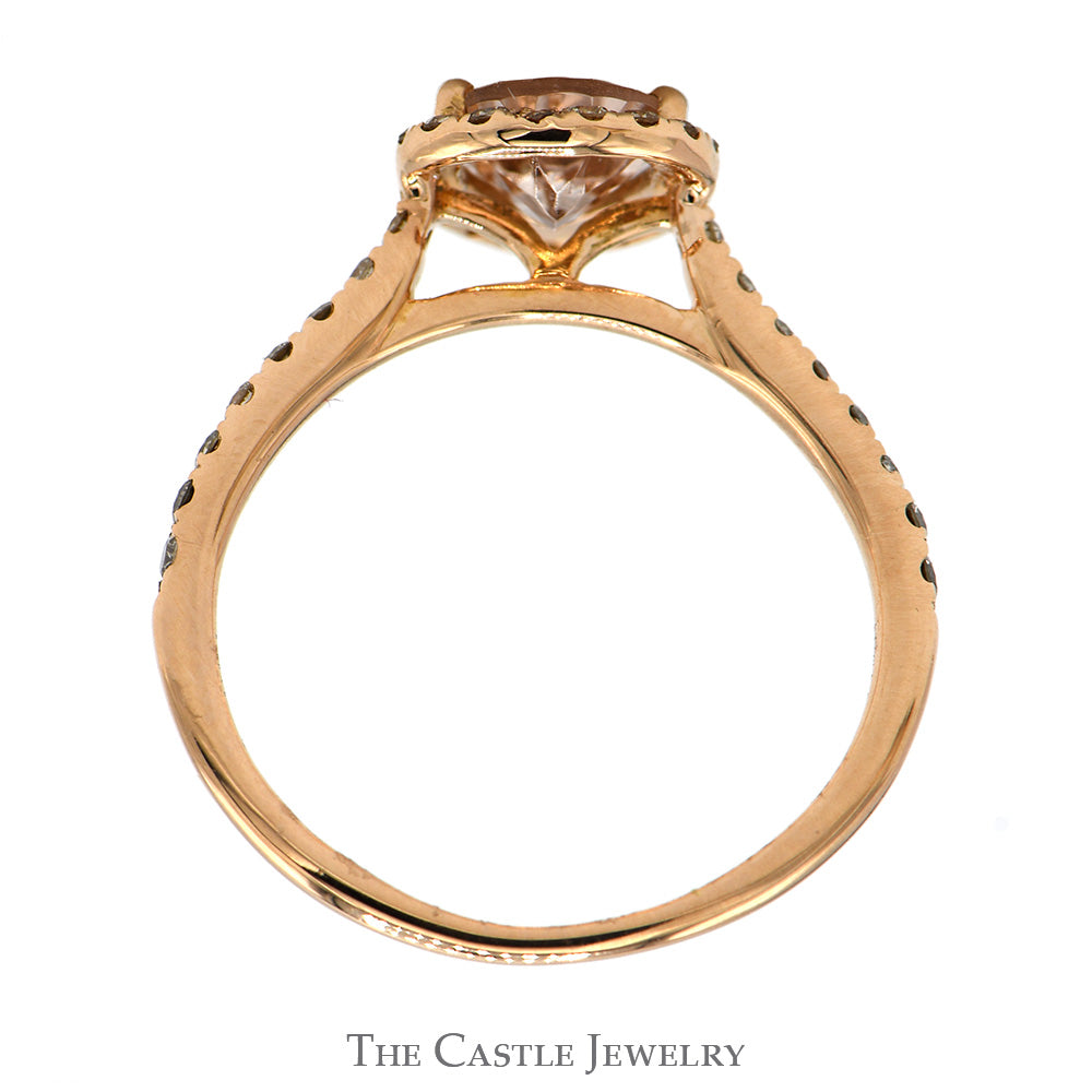 Pear Cut Morganite Le Vian Designer Ring with Diamond Halo and Accented Sides in 14k Rose Gold