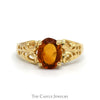 Oval Citrine Ring with Open Filigree Sides in 10k Yellow Gold - Thumbnail 1