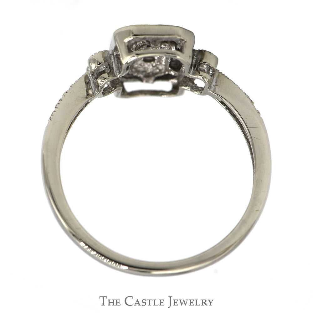 Art Deco Inspired 1/4cttw Diamond Engagement Ring with Baguette and Round Accents in 10k White Gold