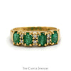Four Oval Emerald Ring with Diamond Accents in 14k Yellow Gold - Thumbnail 1
