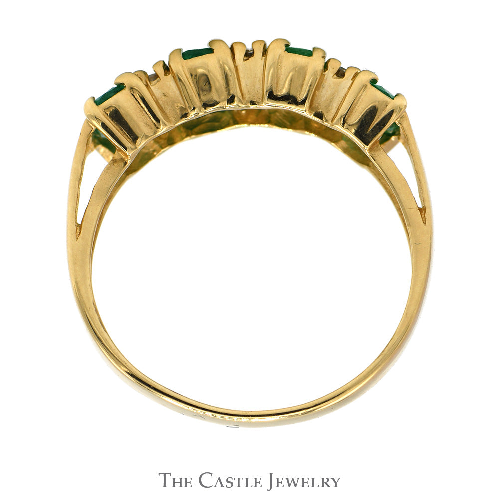 Four Oval Emerald Ring with Diamond Accents in 14k Yellow Gold