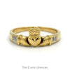 Diamond Accented Claddagh Ring in 14k Yellow Gold - Thumbnail 1
