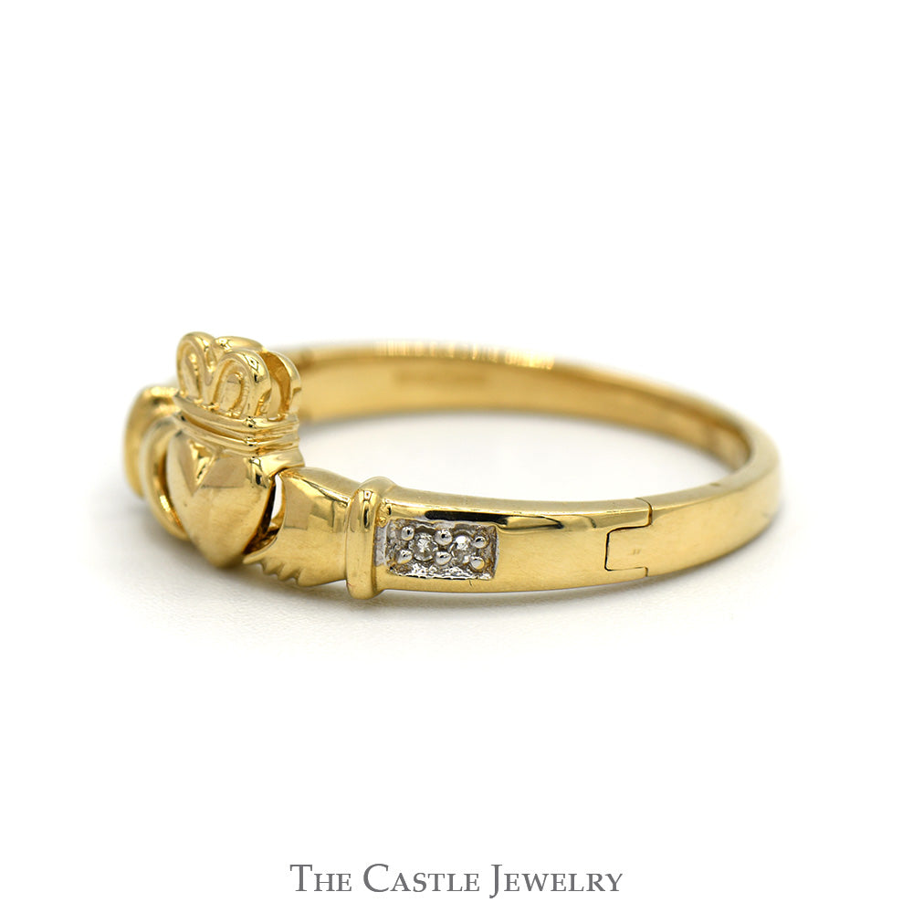 Diamond Accented Claddagh Ring in 14k Yellow Gold