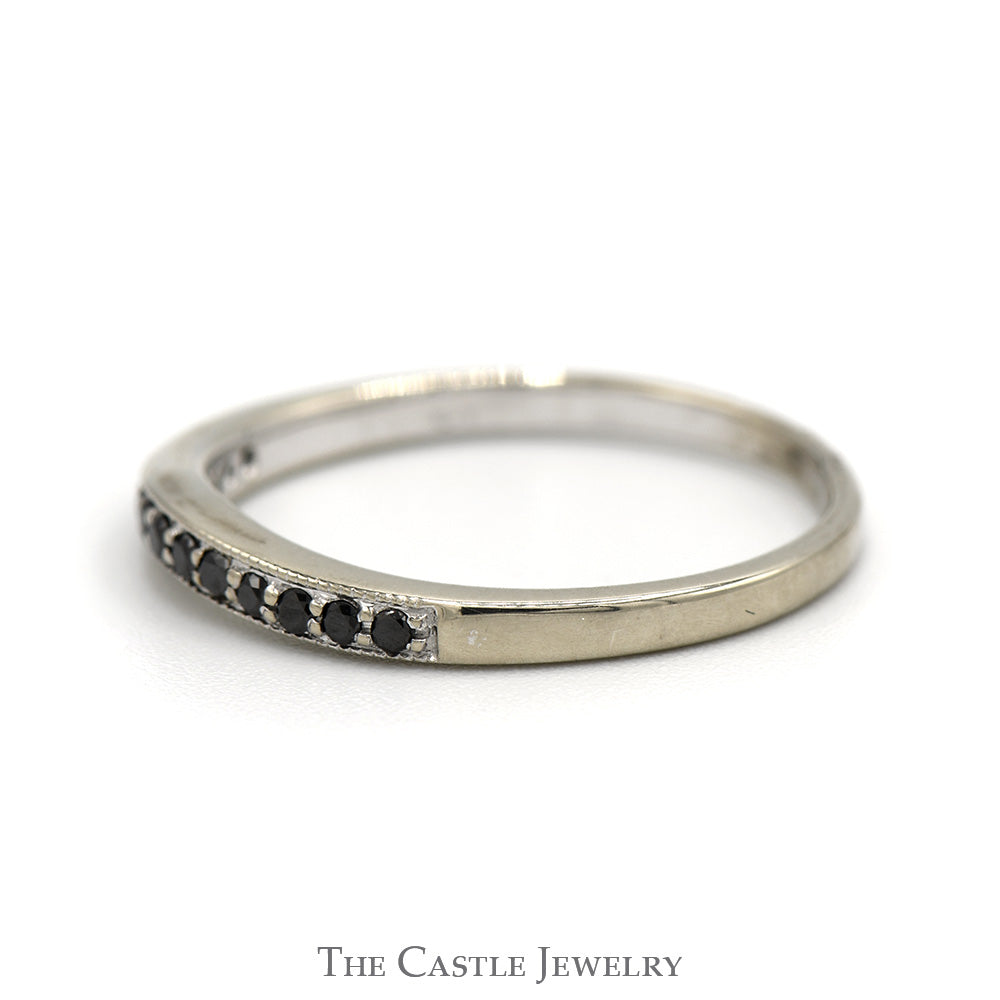 Curved Black Diamond Wedding Band in 10k White Gold