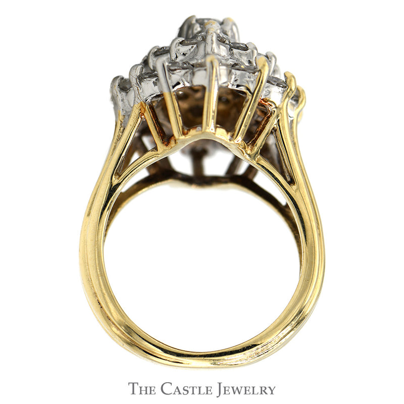 Marquise Shaped 2.5ctttw Round Diamond Cluster Ring with Split Shank Sides in 14k Yellow Gold