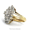 Marquise Shaped 2.5ctttw Round Diamond Cluster Ring with Split Shank Sides in 14k Yellow Gold - Thumbnail 3