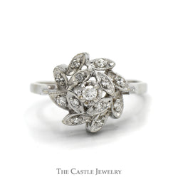 Floral Starburst 1/4cttw Diamond Cluster Ring in 14k White Gold