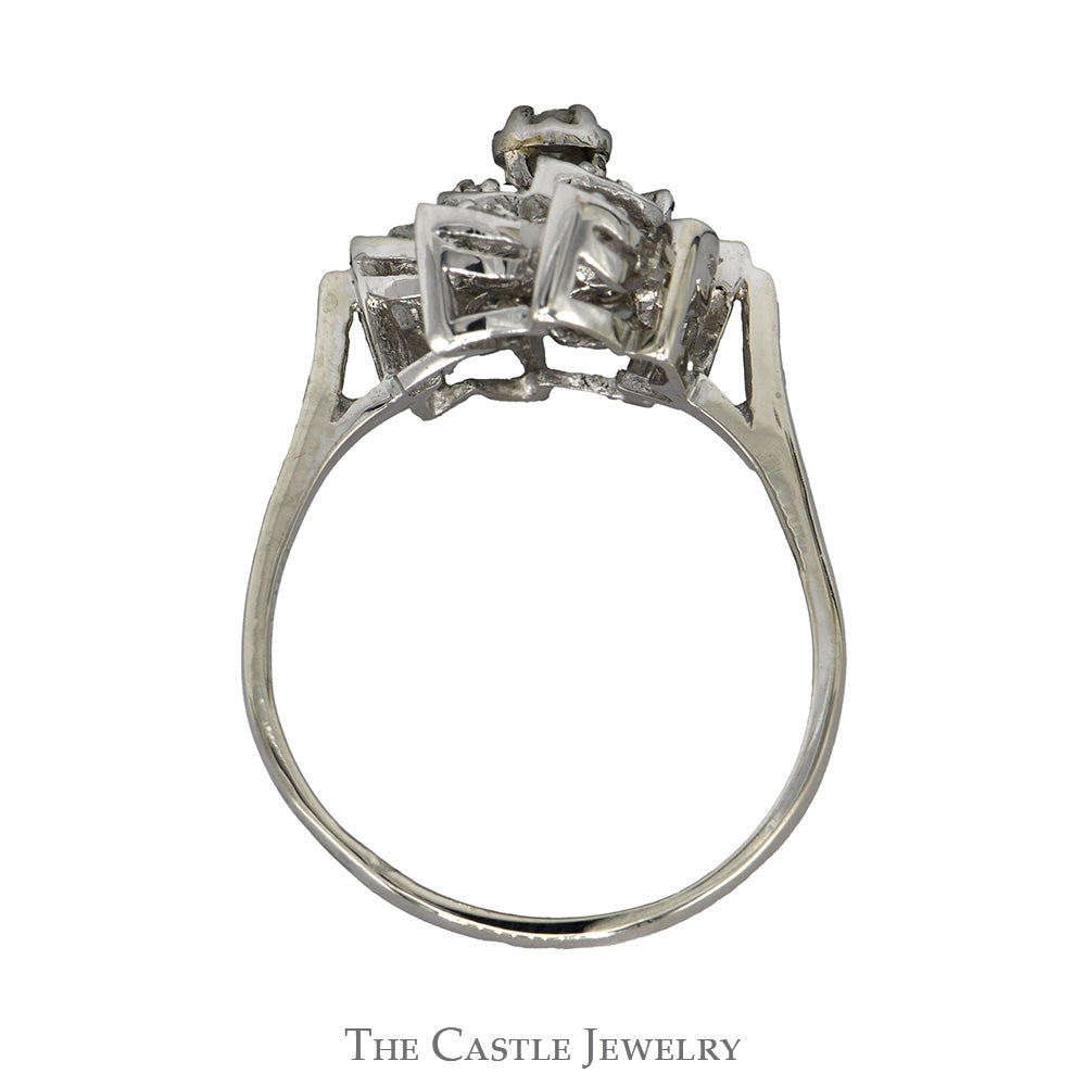 Floral Starburst 1/4cttw Diamond Cluster Ring in 14k White Gold