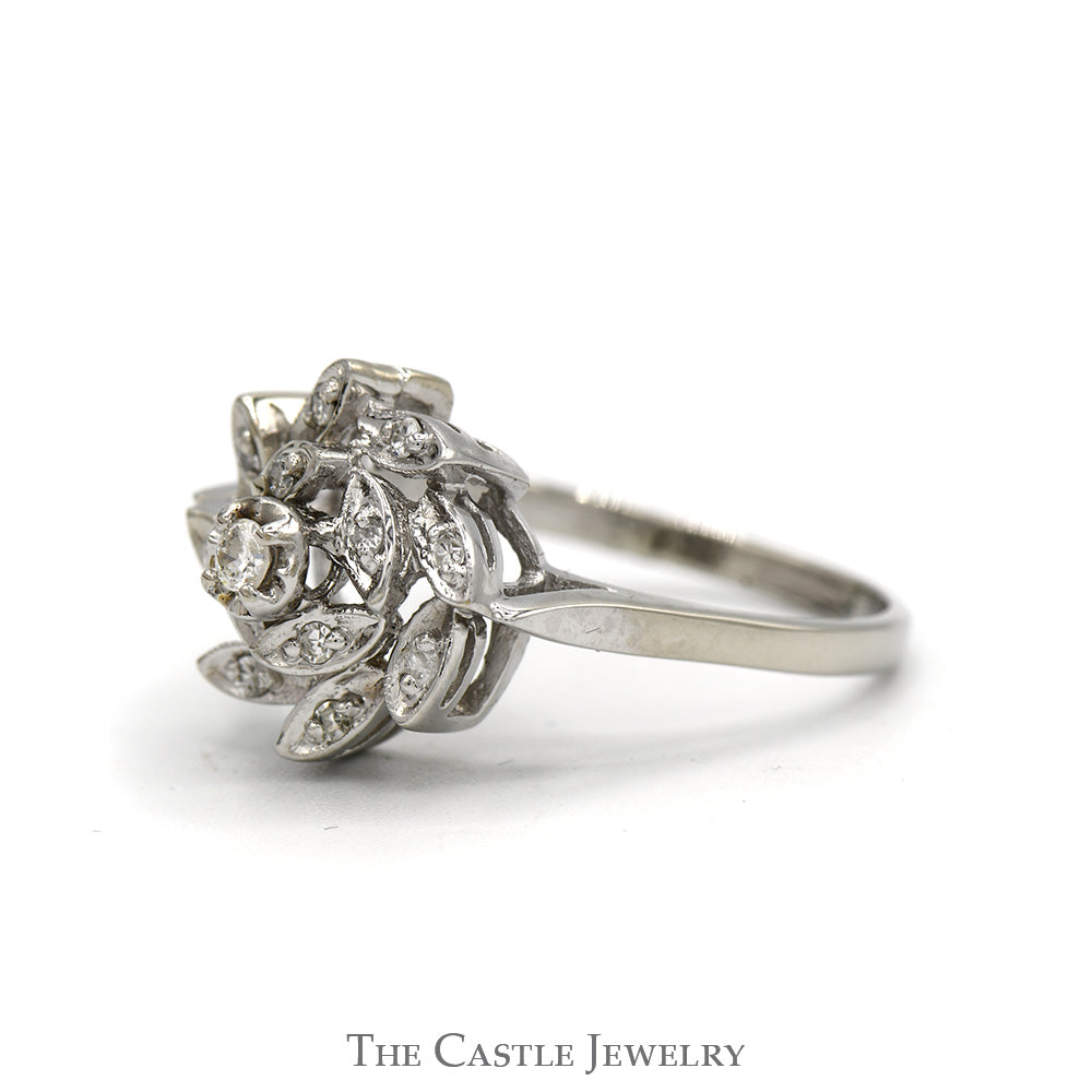 Floral Starburst 1/4cttw Diamond Cluster Ring in 14k White Gold