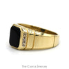 Rectangular Black Onyx Ring with Diamond Accents in 10k Yellow Gold Grooved Mounting - Thumbnail 3